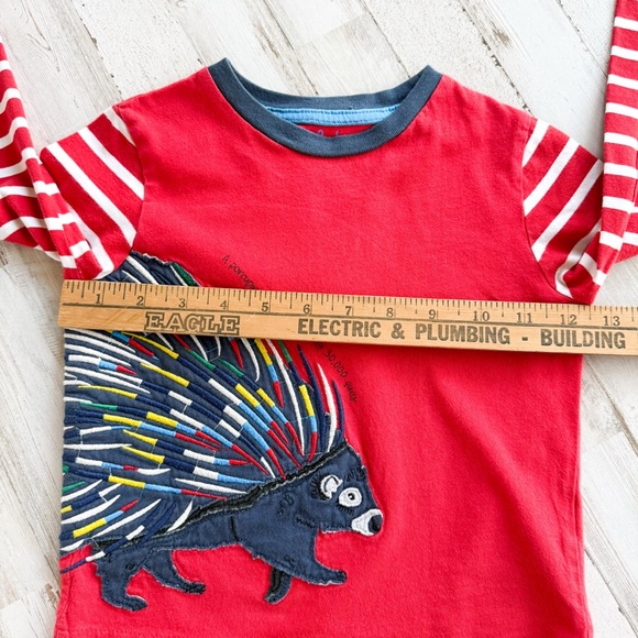 Mini Boden Porcupine Appliqué Red Long Sleeve T-Shirt Striped Boys 2-3 Yrs 98cm - Picture 6 of 7